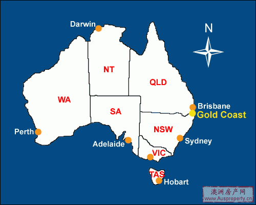 黄金海岸所在澳洲位置